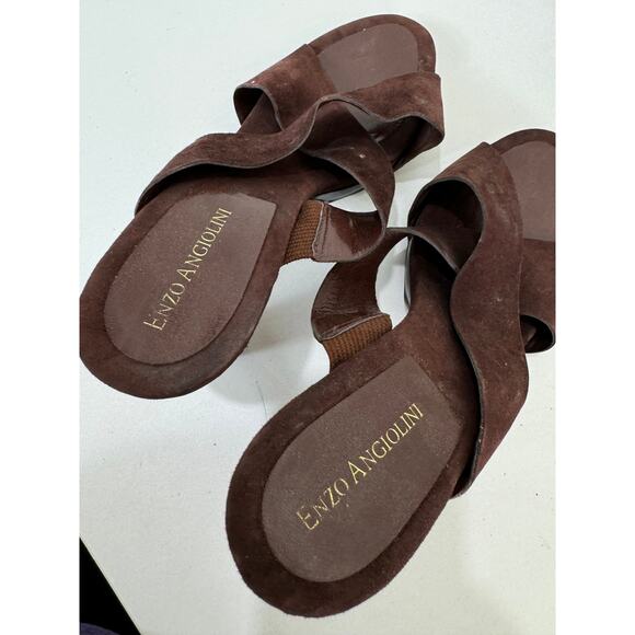 Women's Vintage Brown Suede Enzo Angiolini Sandals Heels Wood 7 - Picture 7 of 9
